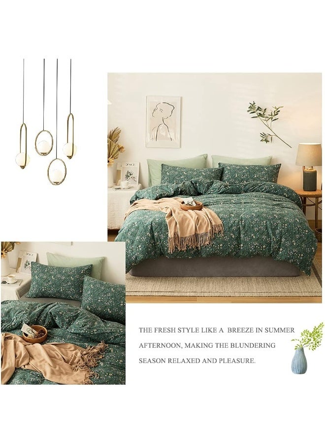 EAVD Vintage Green Floral Duvet Cover Full Size 100% Jersey Cotton Cottagecore Floral Bedding Set with 2 Pillowcases Chic Shabby Reversible Botanical Duvet Cover with Zipper Closure - Image 2